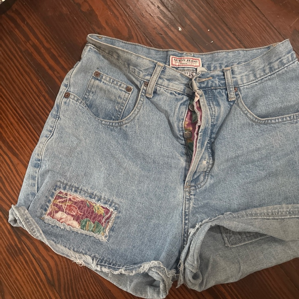 Guess Light Blue Jean Shorts with Floral Patch